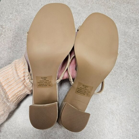 Aqua Adele Beige Suede Open Toe Strappy Block Heel Slip On Never Worn Neutral - Picture 7 of 12